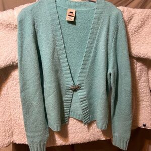 Elegant Stretch Turquoise Cardigan Sweater